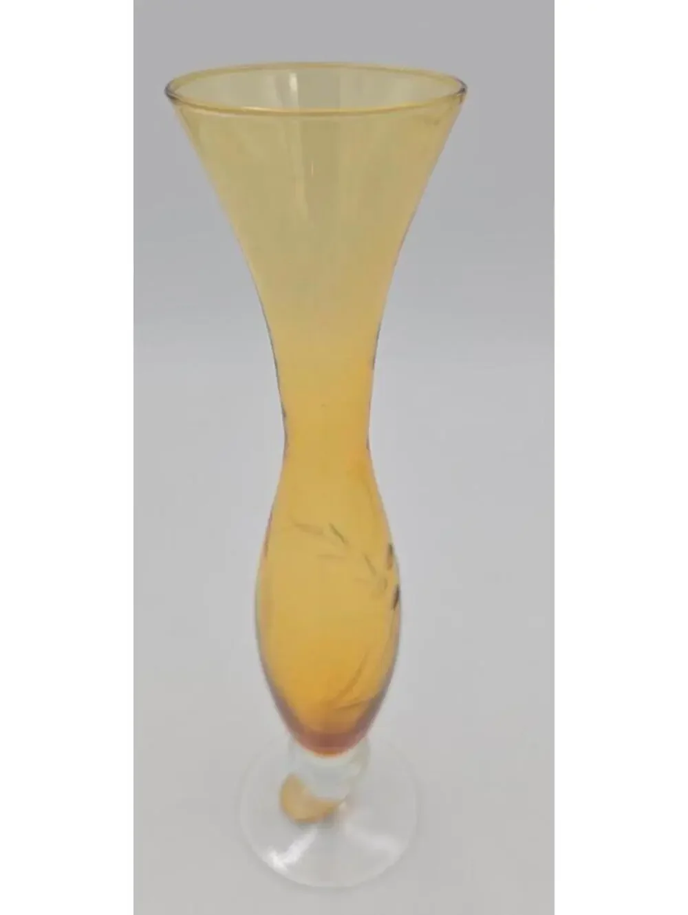 Vintage HTC Amber Cut Glass Etched Decorative Vase w/ Original Sticker